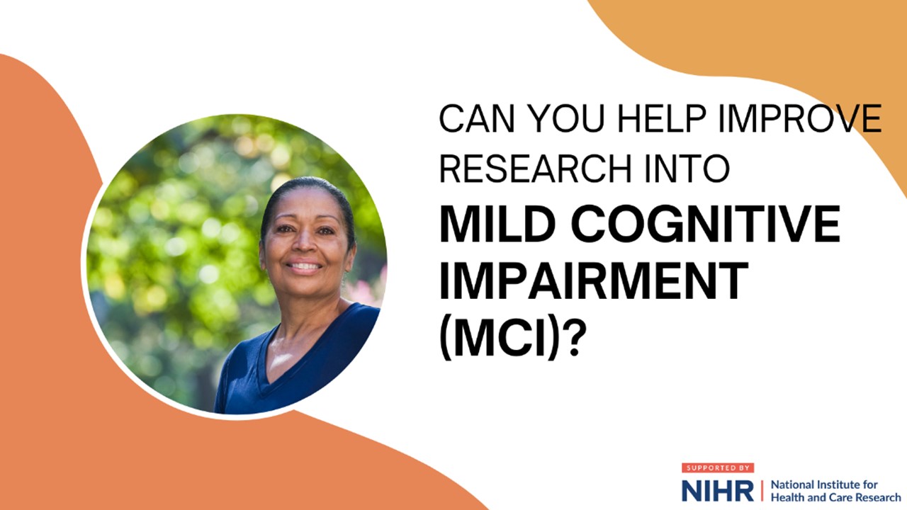 woman smiling and text saying can you help improve research into mild cognitive impairment